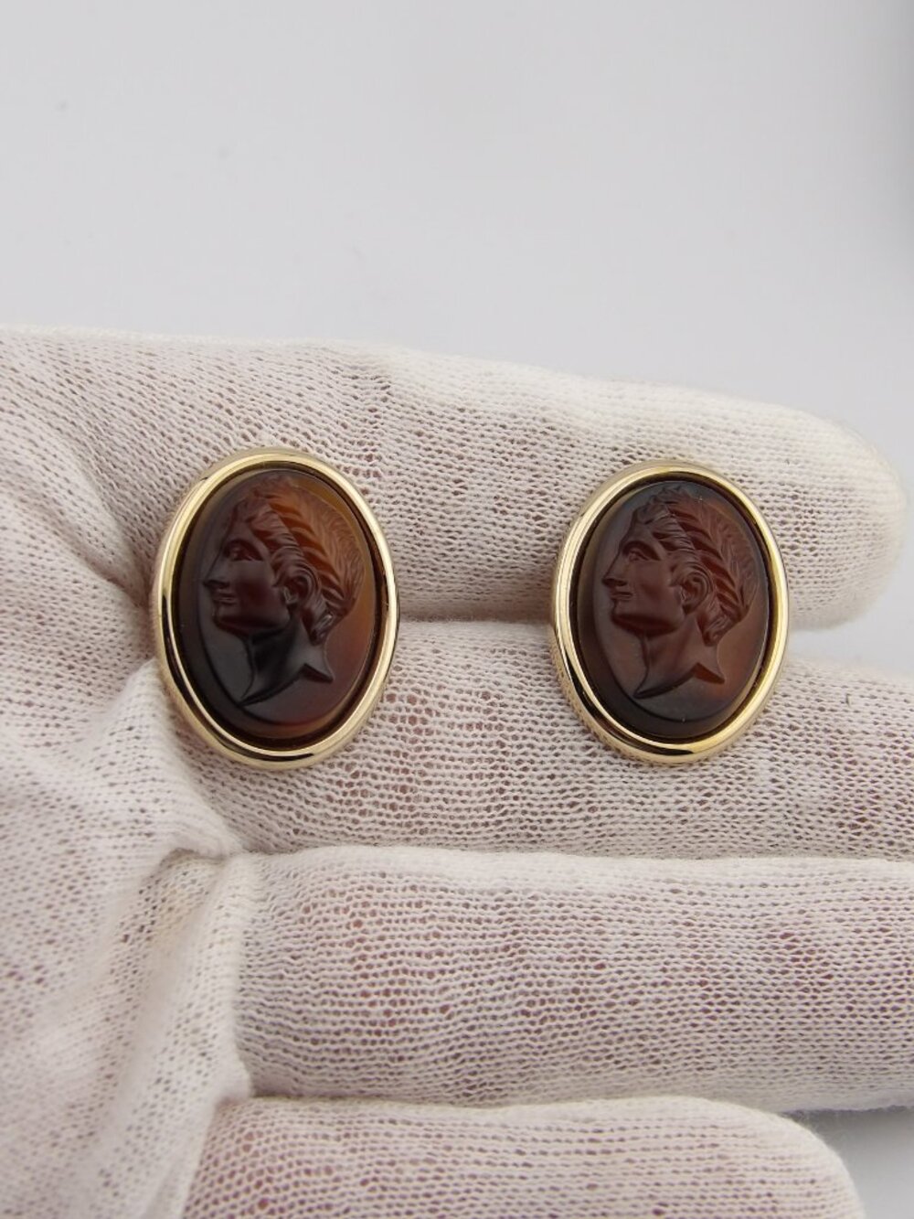 Vintage Swank Tivoli Cameo Cufflinks Trojan Soldier Profile